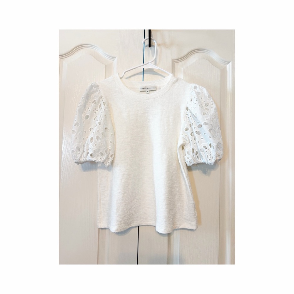 English Factory White Eyelet Puff Shirt Sleeves Size XS
